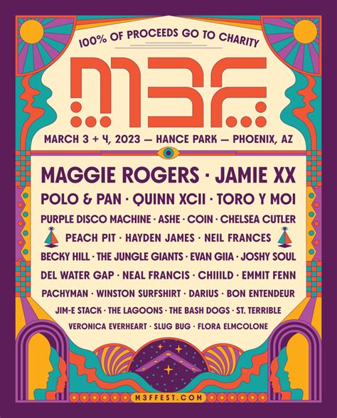 M3f fest - Maggie Rogers headlines the 2023 M3F Fest lineup with Jamie xx, Polo & Pan and Quinn XCII among others on the bill. The two-day non-profit music festival returns to Phoenix’s Margaret T. Hance ...